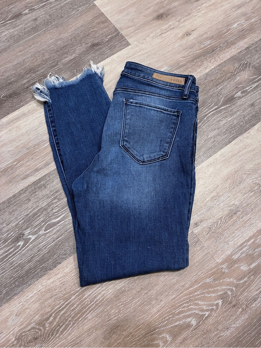 Cello Dark Blue Frayed Hem Cropped Jeans